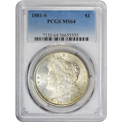 1881-S $1 Morgan Silver Dollar Coin PCGS MS64 Amazing Toning