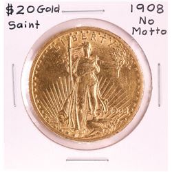1908 No Motto $20 Saint Gaudens Double Eagle Gold Coin