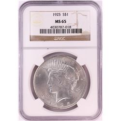 1925 $1 Peace Silver Dollar Coin NGC MS65