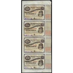 Uncut Sheet of (4) State of Louisiana Baby Bond Obsolete Notes