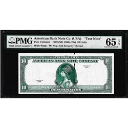 1929 10 Unit American Bank Note Co. "Test Note" PMG Gem Uncirculated 65EPQ
