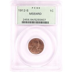 1912-S Lincoln Wheat Cent Coin PCGS MS64RD Old Green Holder
