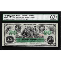 1872 $20 State of South Carolina Revenue Bond Obsolete Note PMG Superb Gem Unc. 67EPQ