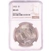 Image 1 : 1923 $1 Peace Silver Dollar Coin NGC MS65