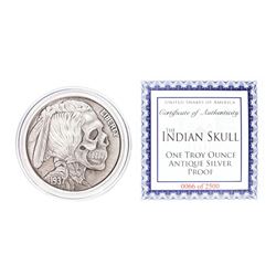 United Snakes of America Indian Skull 1 oz Antique Silver Proof Round w/COA
