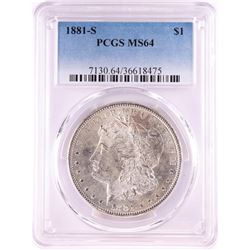 1881-S $1 Morgan Silver Dollar Coin PCGS MS64 Nice Toning