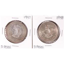 Lot of 1947-1948 Mexico Cuauhtemoc Cinco Pesos Silver Coins