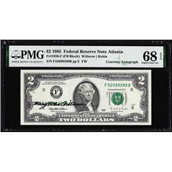 1995 $2 Federal Reserve Note PMG Superb Gem Uncirculated 68EPQ Courtesy Autograph