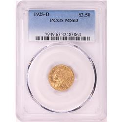 1925-D $2 1/2 Indian Head Quarter Eagle Gold Coin PCGS MS63