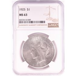 1925 $1 Peace Silver Dollar Coin NGC MS63