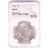 Image 1 : 1925 $1 Peace Silver Dollar Coin NGC MS63