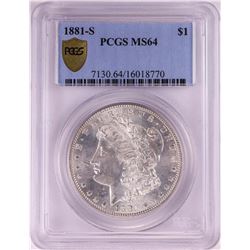 1881-S $1 Morgan Silver Dollar Coin PCGS MS64 Nice Toning
