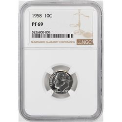 1958 Proof Roosevelt Dime Coin NGC PF69