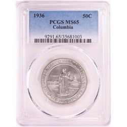 1936 Columbia Sesquicentennial Commemorative Half Dollar Coin PCGS MS65