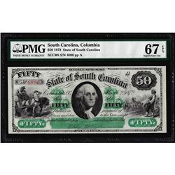 1872 $50 State of South Carolina Revenue Bond Obsolete Note PMG Superb Gem Unc. 67EPQ
