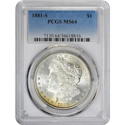 1881-S $1 Morgan Silver Dollar Coin PCGS MS64 Amazing Toning