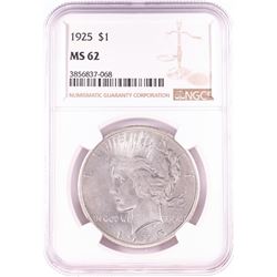 1925 $1 Peace Silver Dollar Coin NGC MS62