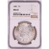 Image 1 : 1881 $1 Morgan Silver Dollar Coin NGC MS63
