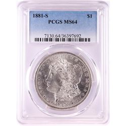 1881-S $1 Morgan Silver Dollar Coin PCGS MS64 Nice Toning
