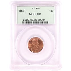 1933 Lincoln Wheat Cent Coin PCGS MS65RD Old Green Holder