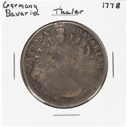 1778 Germany Bavaria Thaler Silver Coin