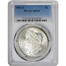 1881-S $1 Morgan Silver Dollar Coin PCGS MS64 Amazing Toning