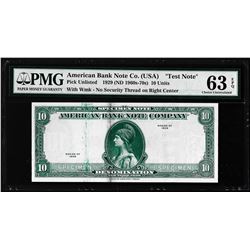 1929 10 Unit American Bank Note Co. "Test Note" PMG Choice Uncirculated 63EPQ