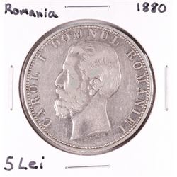 1880 Romania 5 Lei Silver Coin