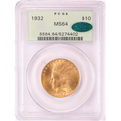 1932 $10 Indian Head Eagle Gold Coin PCGS MS64 CAC Old Green Holder