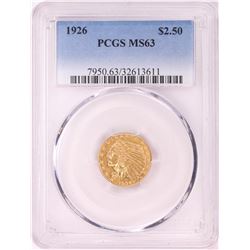 1926 $2 1/2 Indian Head Quarter Eagle Gold Coin PCGS MS63