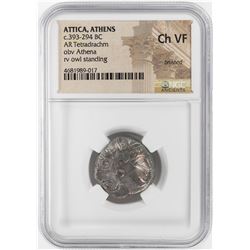 393-294 BC Attica Athens AR Tetradrachm Athena Owl Coin NGC CH VF