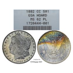 1882-CC $1 Morgan Silver Dollar Coin GSA Hoard NGC MS62 Proof Like Amazing Toning