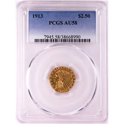 1913 $2 1/2 Indian Head Quarter Eagle Gold Coin PCGS AU58