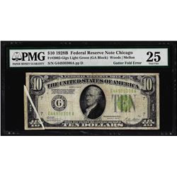 1928B $10 Federal Reserve Note Chicago Gutter Fold ERROR PMG Very Fine 25