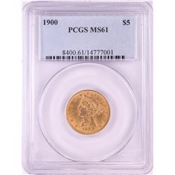 1900 $5 Liberty Head Half Eagle Gold Coin PCGS MS61