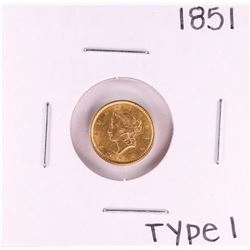 1851 Type 1 $1 Liberty Head Gold Dollar Coin