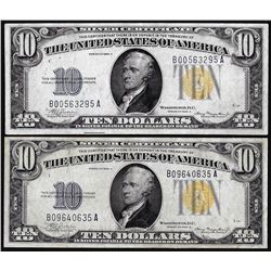 Lot of (2) 1934A $10 North Africa WWII Emergency Issue Silver Certificate Notes