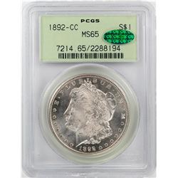 1892-CC $1 Morgan Silver Dollar Coin PCGS MS65 CAC Old Green Holder