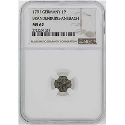 1791 Germany Brandenburg-Ansback 1 Pfenning Coin NGC MS62