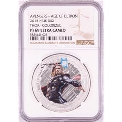 2015 Niue $2 Proof Avengers Age of Ultron Thor Silver Coin NGC PF69 Ultra Cameo