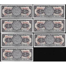 Lot of (7) 1967 Mexico Un Peso Aztec Calendar Notes