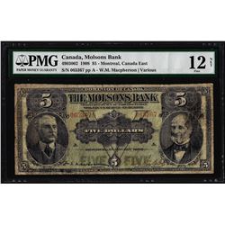 1908 $5 Canada Montreal The Molsons Bank Note PMG Fine 12 Net