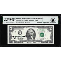 1995 $2 Federal Reserve Star Note PMG Gem Uncirculated 66EPQ Courtesy Autograph