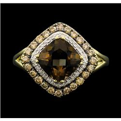 14KT Yellow Gold 2.00 ctw Smokey Quartz and Diamond Ring