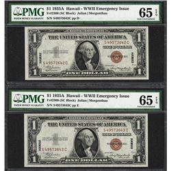 (2) Consec. 1935A $1 Hawaii Silver Certificate WWII Emergency Notes PMG Gem Unc. 65EPQ