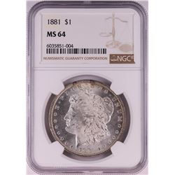 1881 $1 Morgan Silver Dollar Coin NGC MS64