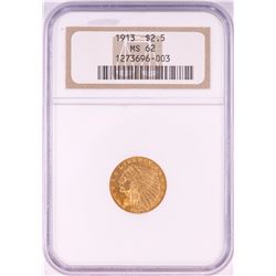 1913 $2 1/2 Indian Head Quarter Eagle Gold Coin NGC MS62