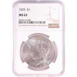 1925 $1 Peace Silver Dollar Coin NGC MS63