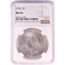 1923 $1 Peace Silver Dollar Coin NGC MS64