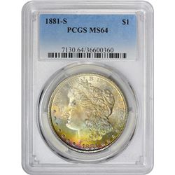 1881-S $1 Morgan Silver Dollar Coin PCGS MS64 Amazing Toning